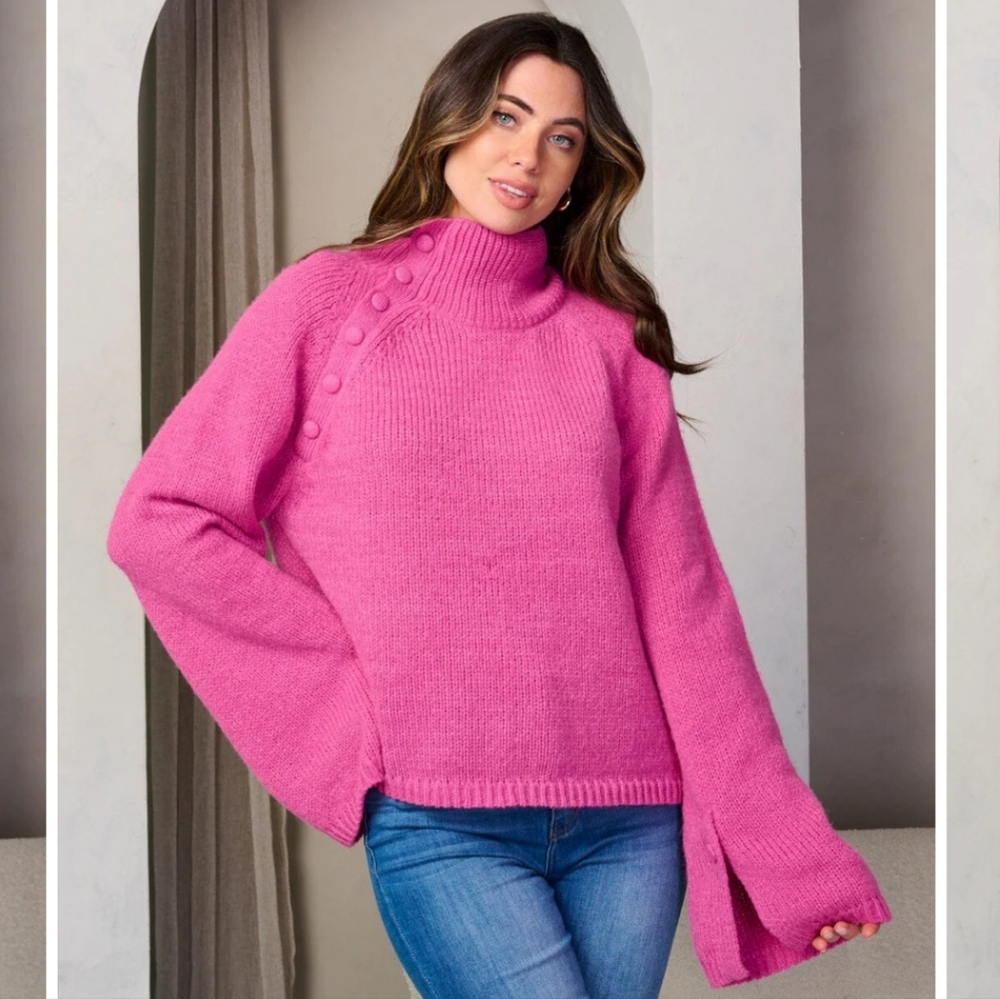#62 WOMEN'S LONG BELL SLEEVE TURTLE NECK PULLOVER SWEATER! LIVE LISTING! - Picture 3 of 5